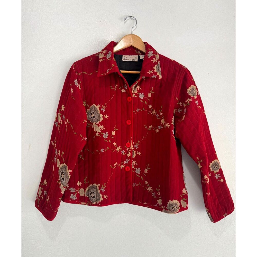 New Direction quilted jacket VTG festive floral winter holiday bohemian women XL